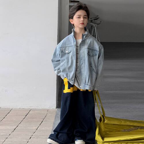 波拉bora男童牛仔外套春秋款春秋儿童中大童男孩秋季长袖上衣秋装