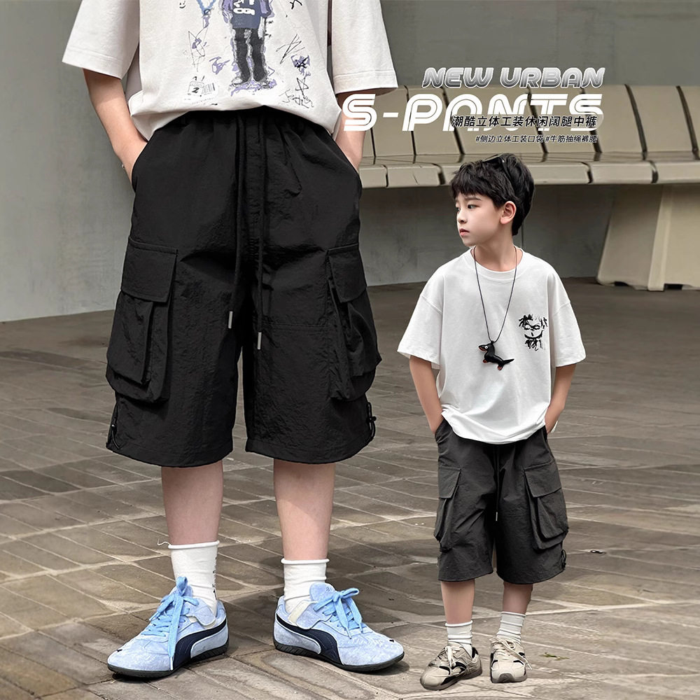 波拉bora儿童装工装短裤男生女孩中大童青少年夏季薄款中裤五分裤 - 实物图