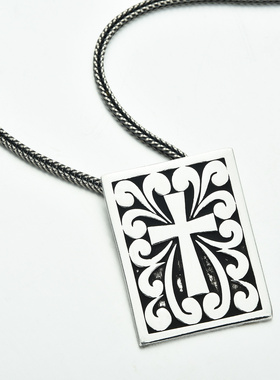 990纯银吊坠十字架花卉古风挂件