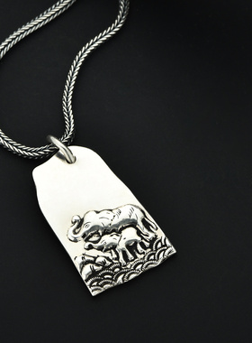 990纯银吊坠足银项坠大象母子文艺坠子挂件民族风项链配饰男女