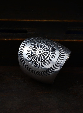 925纯银戒指银宽面泰银饰品古法唐草梅花古典开口男女款可调节