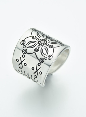 足银饰品古风蝴蝶女士宽面戒子