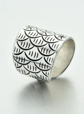 999银饰品戒指鱼鳞文艺开口