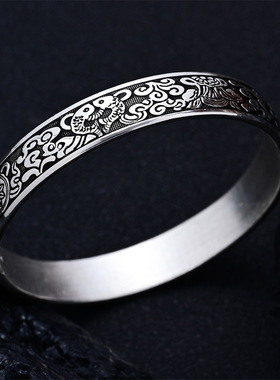 古法银饰品实心开口纯银手镯