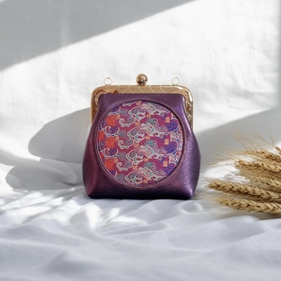 张和才幻彩蜀锦万事如意高贵珠光紫牛皮包包，名家非遗手作女包