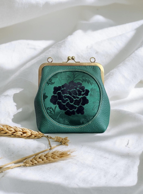 绿色漳绒真丝牛皮包包，方圆之道非遗新中式女包手提包