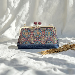 苏地蔓草卷莲纹锦宋锦牛皮包包，名家气质传统又时尚手提包