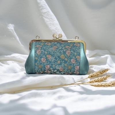 苏地缠枝石榴纹锦真丝织金宋锦配蒂夫尼兰珠光牛皮，名家气质女包