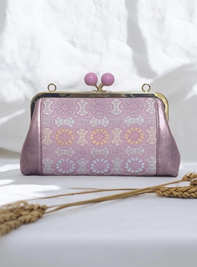 上久楷如意定胜宋锦牛皮经典系列女包，粉色包包