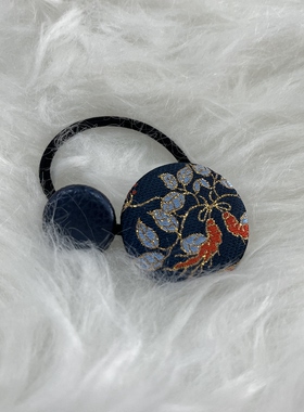 钱小萍仙草宝相花真丝宋锦牛皮蓝色系发夹发圈发绳发饰