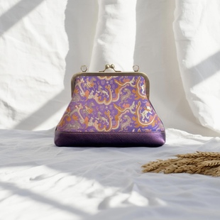 张和才光明长乐蜀锦牛皮包包名家经典气质高贵紫牛皮饺子包