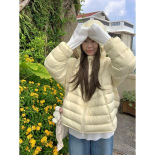 实价有货浅黄色连帽面包服外套女冬季新款高级感保暖加厚棉衣棉服