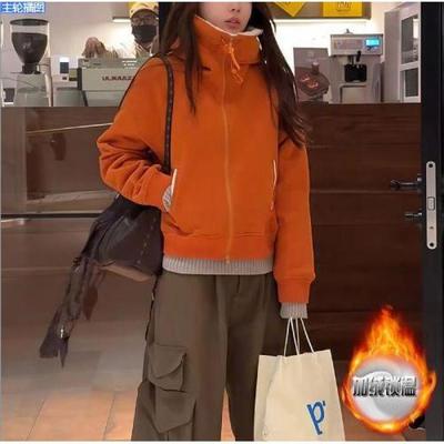 BOXUE金桂2025秋冬拼接颗粒绒连帽轻奢外套