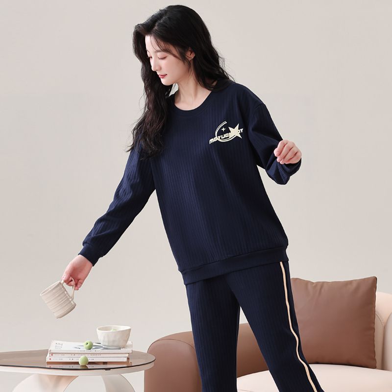 女士睡衣-秋冬季薄款长袖长裤可外穿出门宽松家居服套装