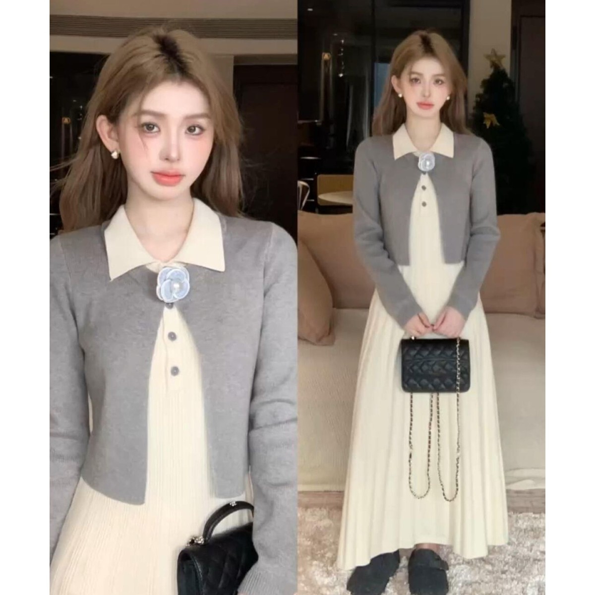 2026新款温柔内搭连衣裙子女装2026秋冬季高级感穿搭长裙套装,女装/女士精品,时尚套装,淘宝优惠券,粉丝福利购,淘宝优惠卷