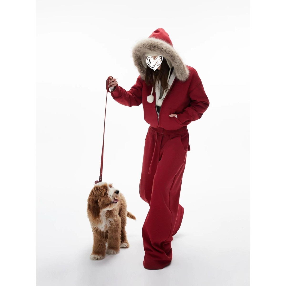 2025新款红色连帽加绒卫衣外套女秋冬季加厚休闲运动裤两件套装,女装/女士精品,时尚套装,淘宝优惠券,粉丝福利购,淘宝优惠卷