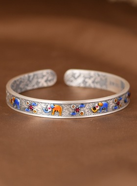 民族风女999足银寓意好手镯礼物