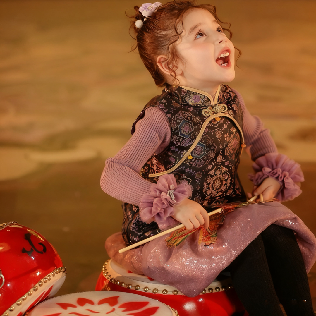 女童新中式国风加厚拜年服冬季新款宝宝洋气唐装洋气背心裙年服