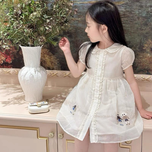 儿童礼服表演裙女童夏季重工刺绣花边领连衣裙定制生日公主裙