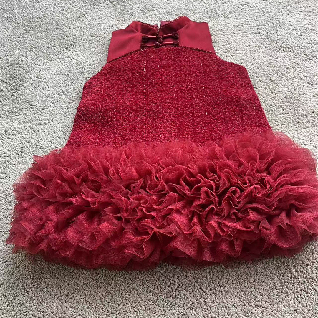 女童连衣裙秋冬新款小香风冬装洋气儿童背心裙小女孩冬季红色裙子