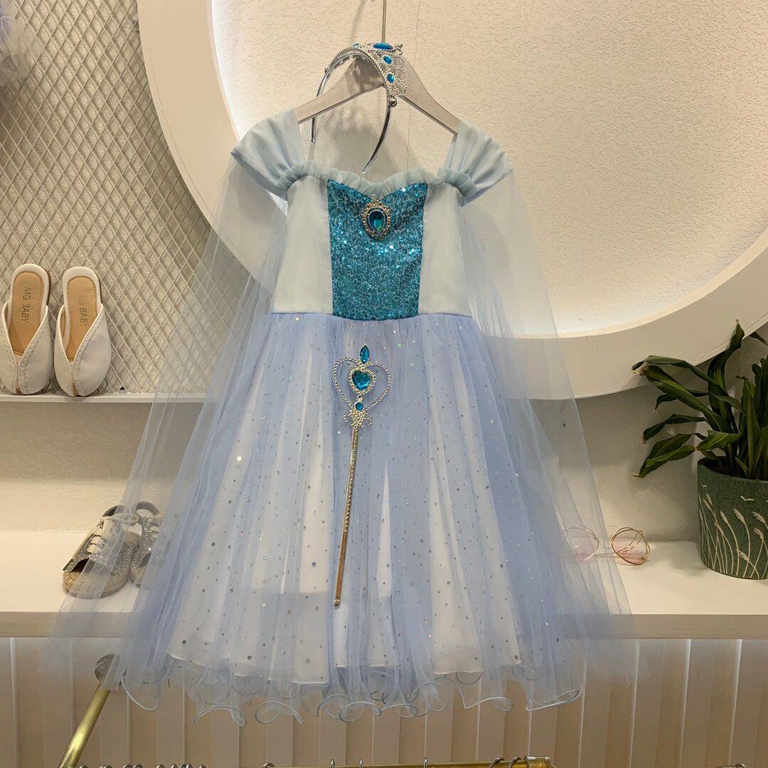 冰雪奇缘艾莎公主裙爱沙小女孩夏款女童短袖连衣裙送配饰艾莎裙2