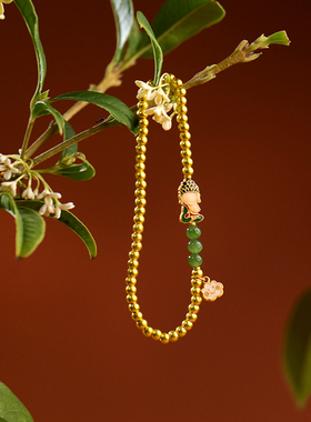 觉人女古法黄金手链双面珐琅彩