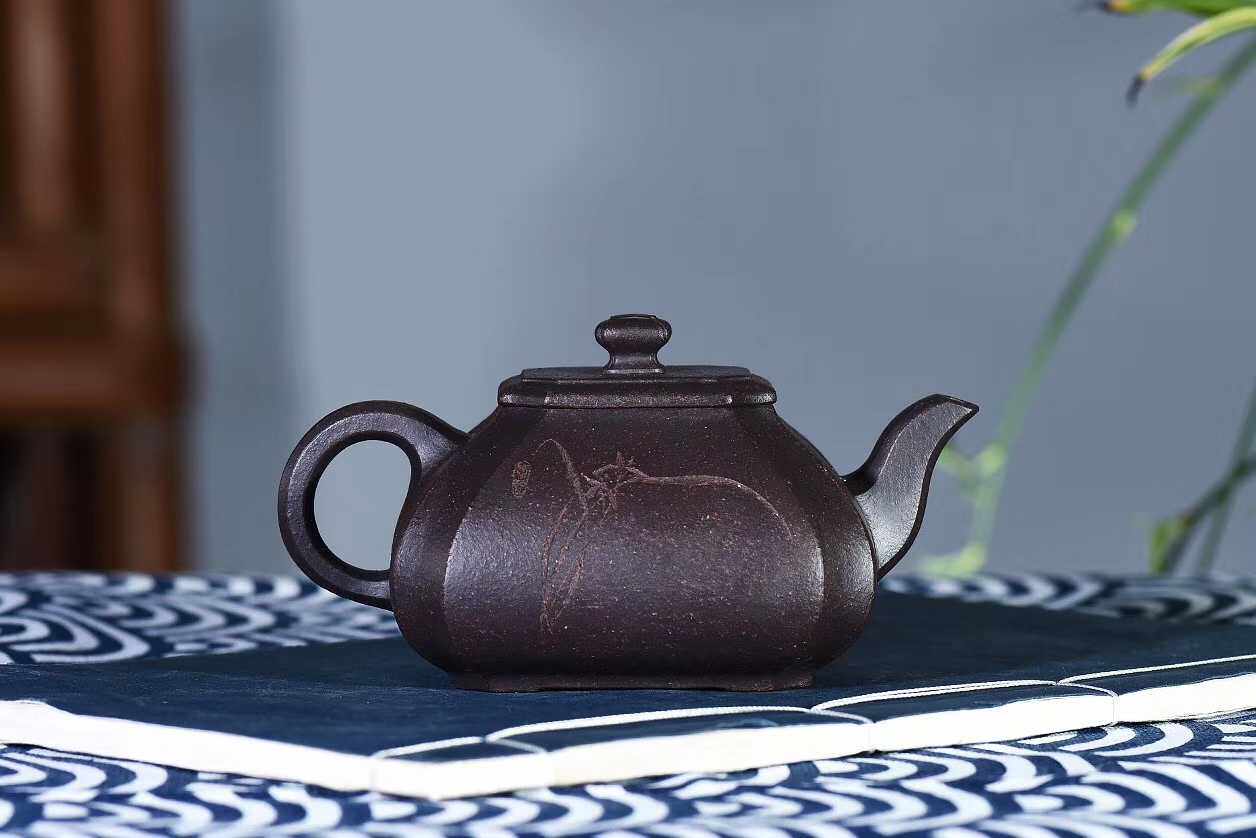 宜兴紫砂军德堂许莘梓乌金砂四方抽角茶壶家用收藏馈赠七夕包邮
