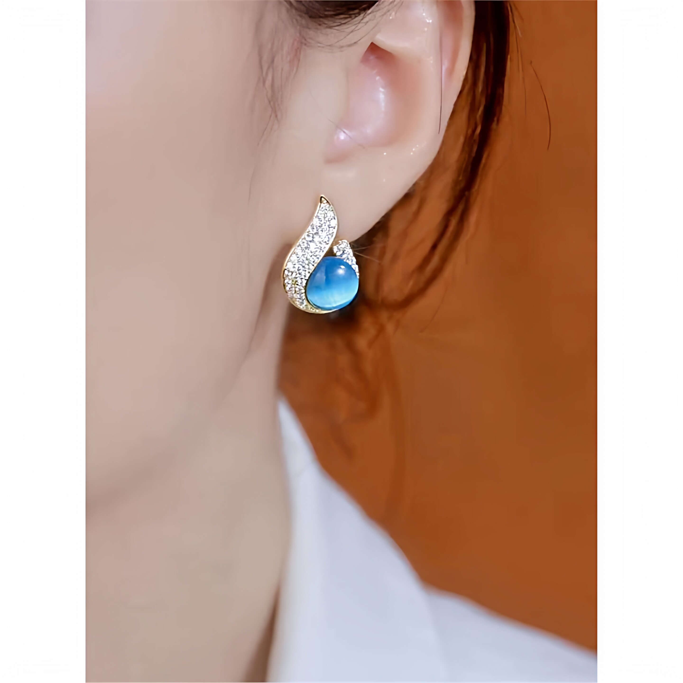2026新款潮超仙蓝猫眼石耳环女气质高级感水滴闪亮轻奢耳坠耳钉女