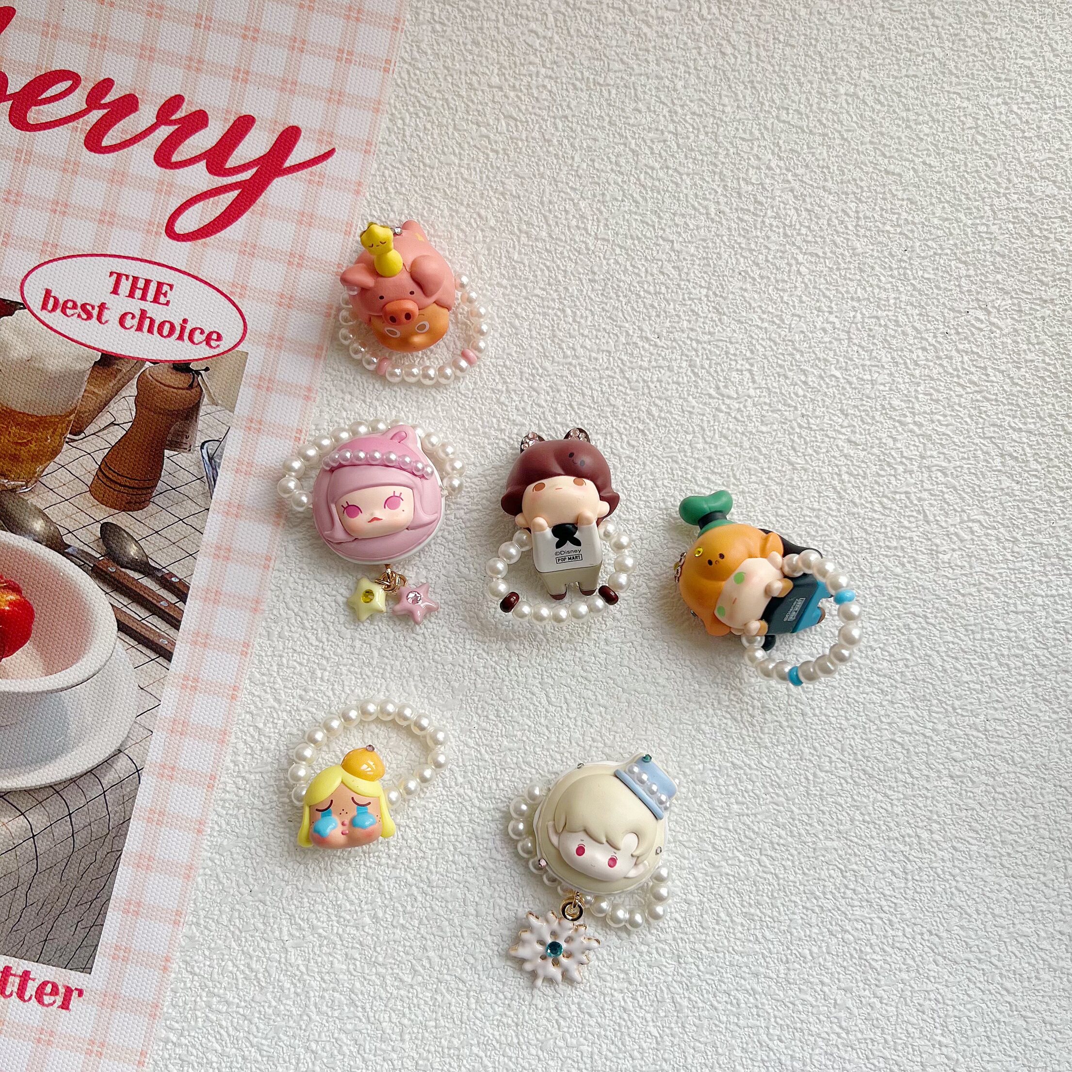 可爱萌粒星星人MOLLY甜豆趣味少女甜美可爱珍珠DIY松紧弹力戒指