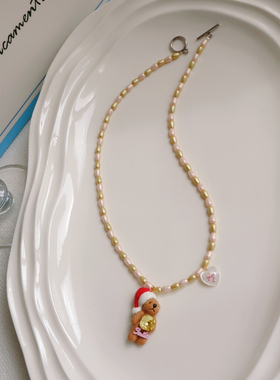 香槟奶油风小熊串珠ins风项链
