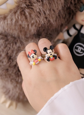 甜美撞色米奇米妮弹力松紧戒指