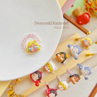 原创ins少女趣味可爱哭娃SP小甜豆串珠儿童立体萌粒松紧弹力戒指