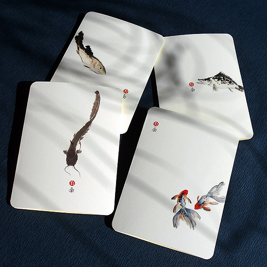 中式古画新年生日商务万用小贺卡中国风连年有余古典一套4张价