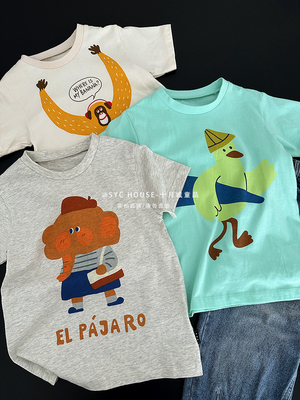 日系圆领休闲儿童短袖卡通动物园