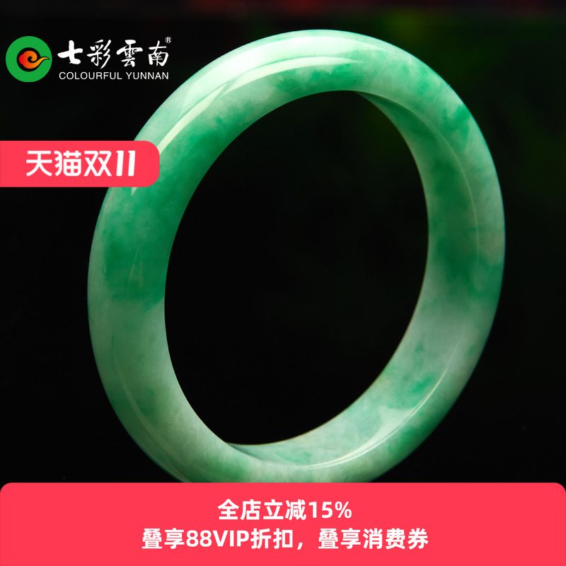 七彩云南翡翠手镯糯种满色正翠阳绿平安镯玉镯飘翠送女友礼物