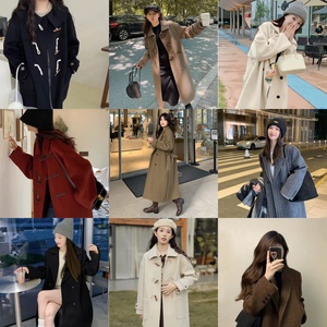 LY毛呢大衣女外套秋冬季2024新款高级感格子英伦风呢子小个子
