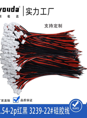 端子线2P红黑打气泵派克线XHB2.54间距排线3239-22号硅胶线线束
