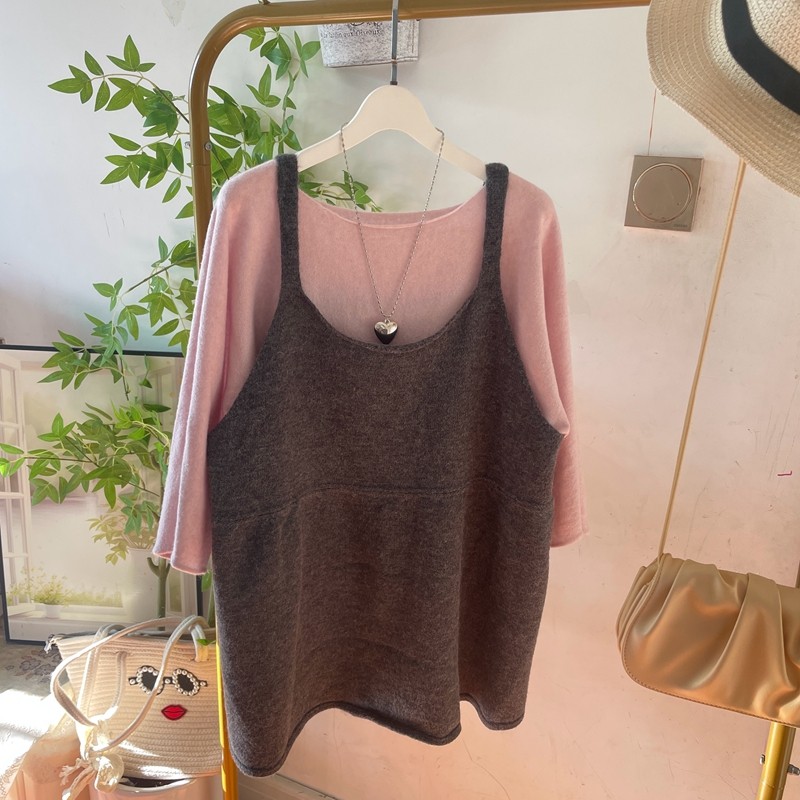 韩系针织吊带马甲背心女中长款春秋叠穿无袖毛衣坎肩宽松显瘦上衣