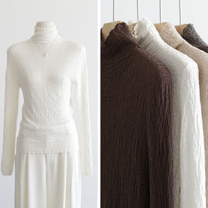 羊毛混纺针织衫高领女秋冬设计感褶皱打底衫修身显瘦上衣百搭毛衣