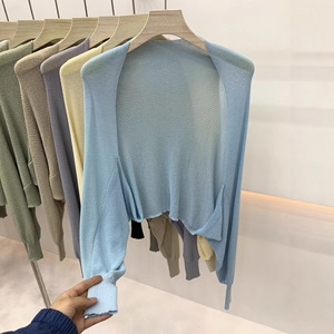 蝙蝠袖防晒开衫女夏季薄款外搭配吊带裙披肩罩衫针织外套短款上衣