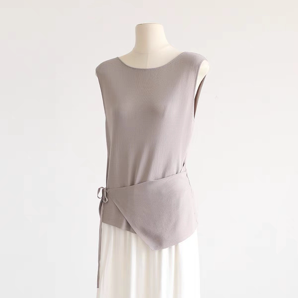 设计感绑带收腰针织衫女士外穿背心春夏百搭无袖T恤套头气质上衣