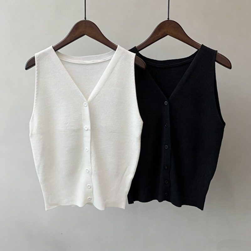 单排扣针织衫百搭背心马甲女春夏外穿无袖上衣短款开衫气质坎肩