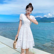法式初恋气质小个子白色甜美淑女连衣裙收腰显瘦超仙女裙子女夏季