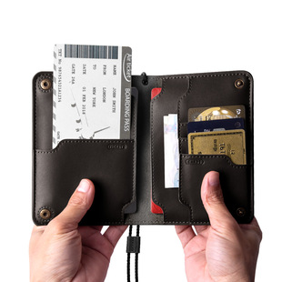 牛皮挂绳护照夹便携旅行机票夹证件包软护照包简约多卡位保护套