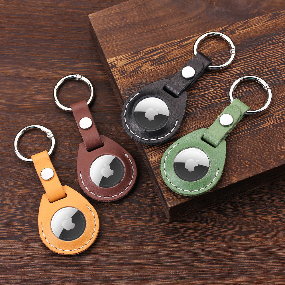 适用苹果AirTag真皮保护植鞣革宠物防丢定位器皮套手工真皮皮套