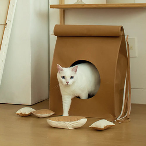 四季猫窝水洗牛皮纸宠物窝环保牛皮面包纸袋猫窝猫咪躲避屋折叠