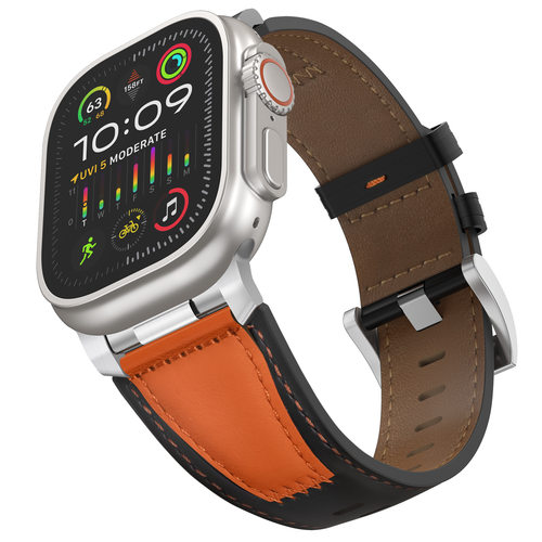 适用于Apple Watch Series1-9代/ultra-2/SE双色真皮皮带手表带