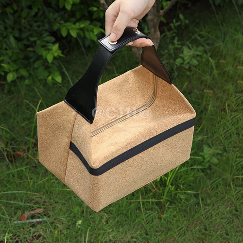 复古木纹饭盒便当收纳袋 手提户外野营便当手提袋 拉链野营便当盒