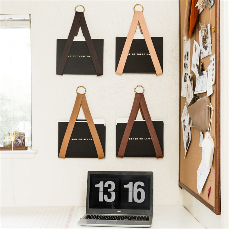 现货北欧ins风杂志收纳袋 壁挂式报刊装饰架 简约皮革书架网红款