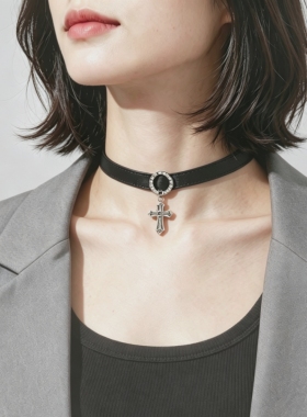 跨境choker 项圈锁骨链法式优雅超仙气质方形钻项链女高级感甜酷